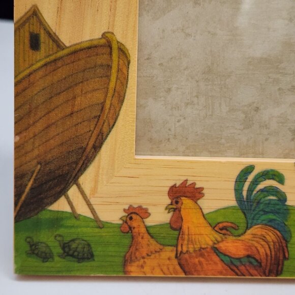 Fetco Noahs Ark Wooden Picture Frame With Giraffes Zebras & Chickens 4.5x3 - Picture 5 of 11